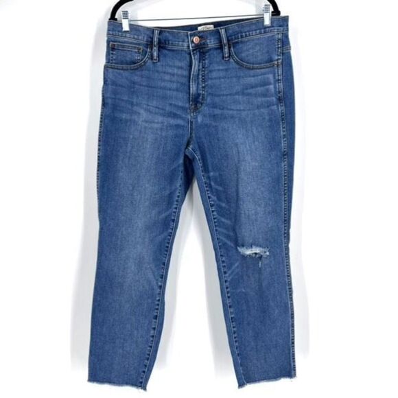 J. Crew Women's Vintage Straight Jeans Distressed Ripped Medium Wash Size 32 - Picture 1 of 12